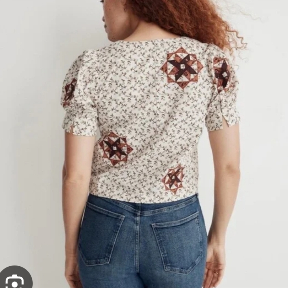 Madewell Quilted Patchwork Puff-Sleevecropped Top - image 2